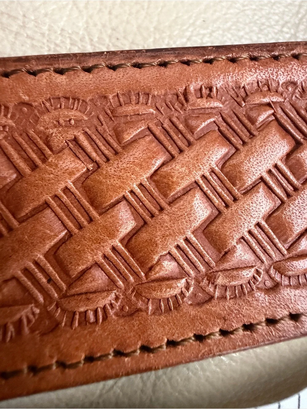 Vintage TOREL 40/100 Top Grain Cowhide Leather Western Belt Texas Tooled Boho US